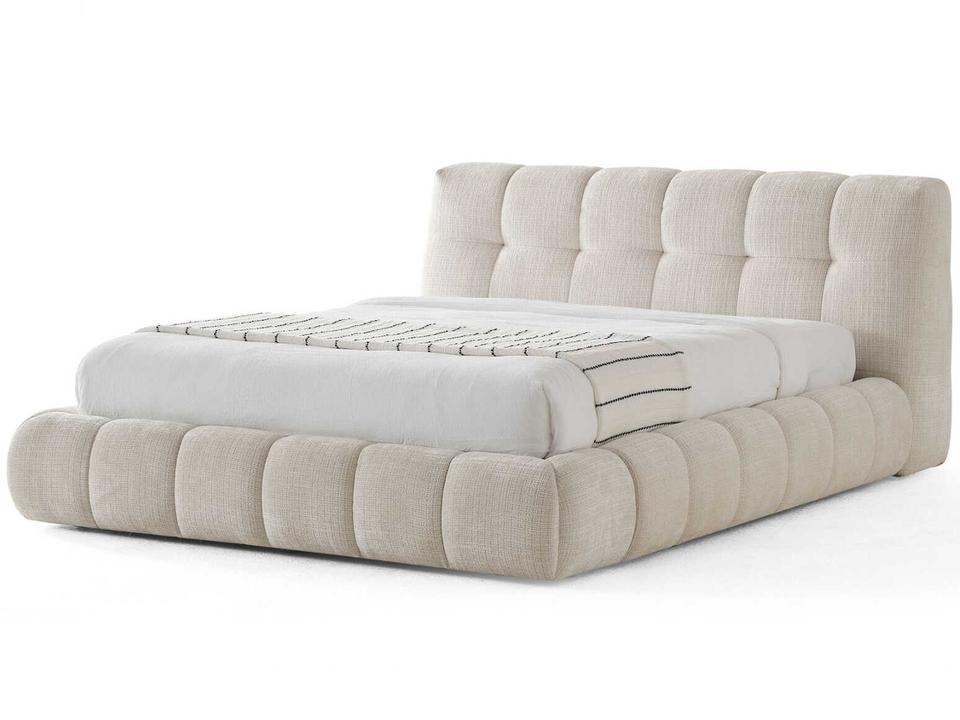 Cloud King Storage Bed in Tufted Beige Chenille