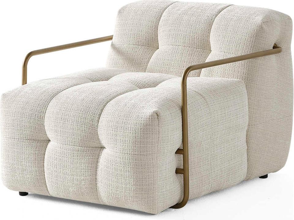 Cloud Accent Arm Chair in Beige Chenille and Brushed Gold