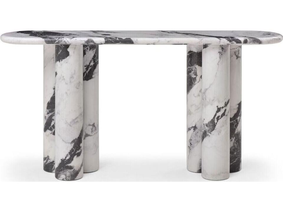 Bianco Oval Console Table in Gloss White and Black Panda Marble