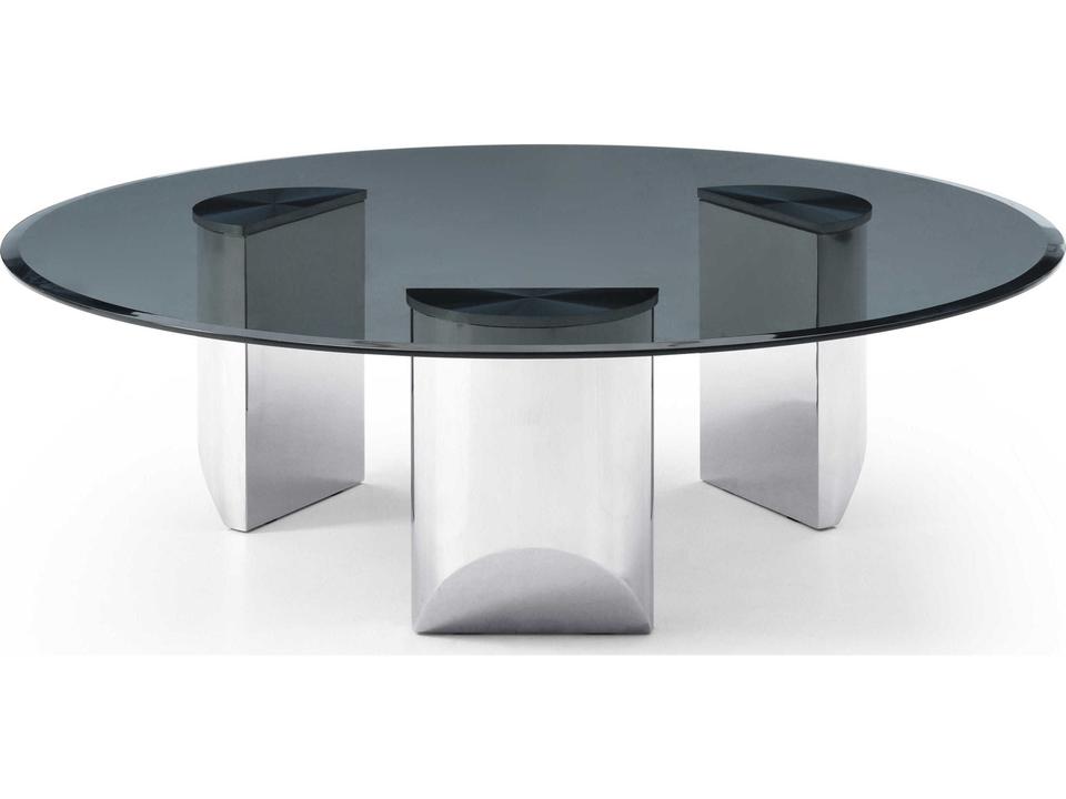 Naomi Round Coffee Table with Smoke Glass and Polished Stainless Steel