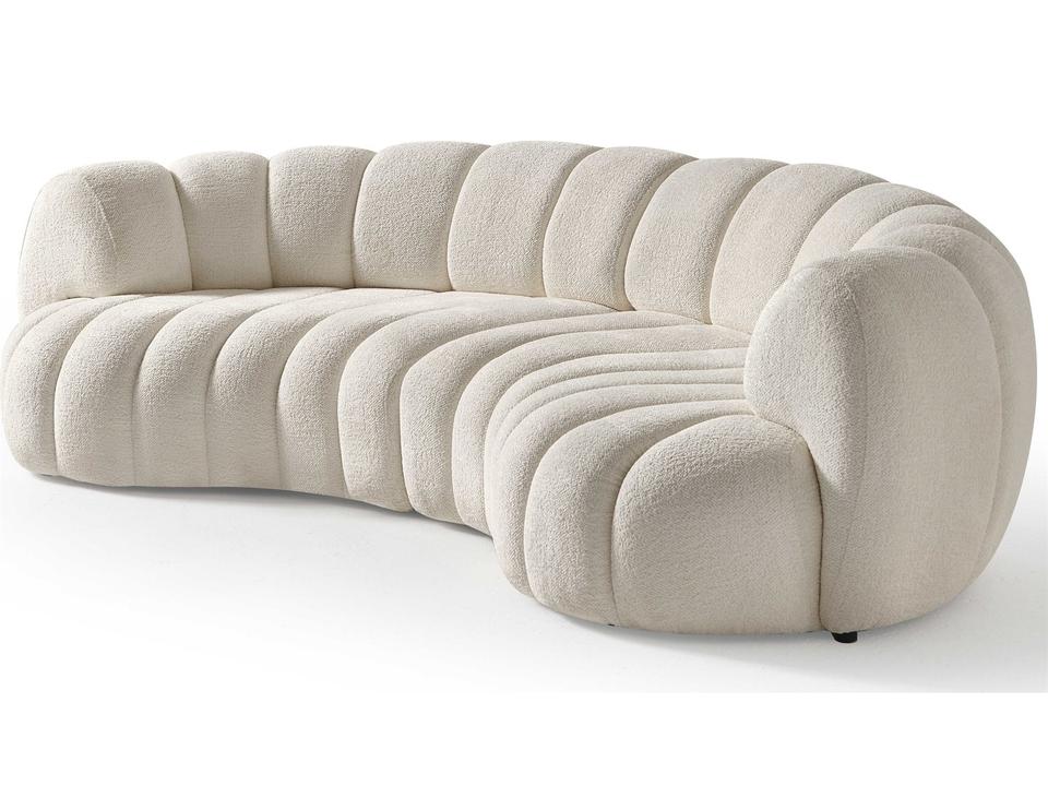 Rhodes Curved 3-Seat Sofa in White Chenille