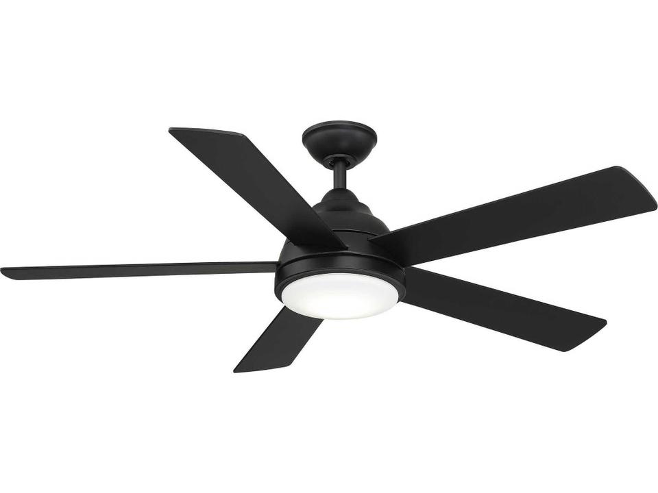 Neopolis 52-Inch 5-Blade Damp Rated LED Ceiling Fan in Matte Black with Gold Trim