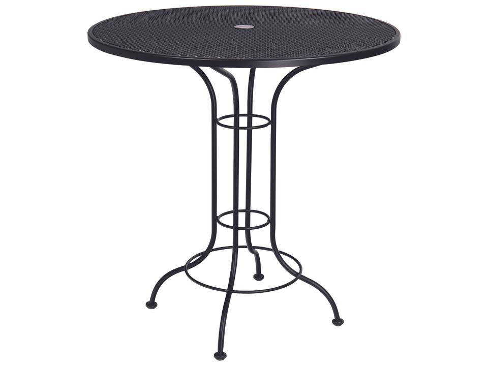 Aurora Round Bar Height Outdoor Dining Table in Wrought Iron with Umbrella Hole