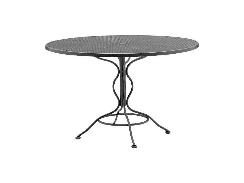48-Inch Round Wrought Iron Mesh Top Outdoor Dining Table with Umbrella Hole