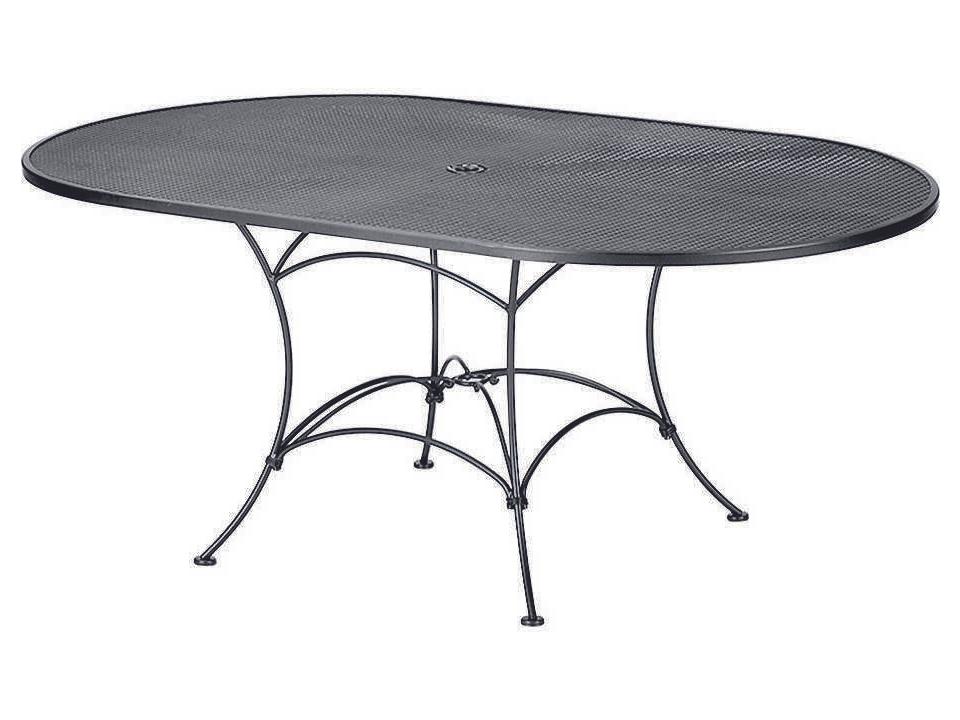 Wrought Iron Mesh Oval Outdoor Dining Table with Umbrella Hole