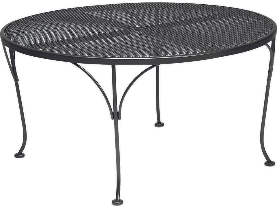 Briarwood Round Outdoor Coffee Table with Umbrella Hole in Wrought Iron
