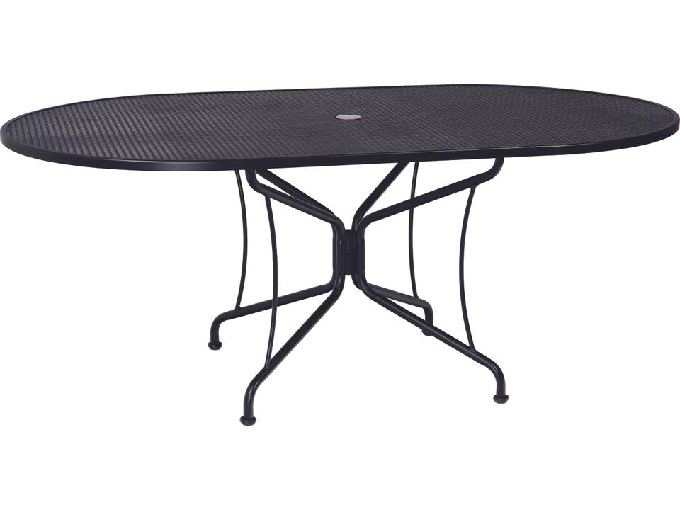 Wrought Iron Oval 72-Inch x 42-Inch Mesh Patio Dining Table with Umbrella Hole