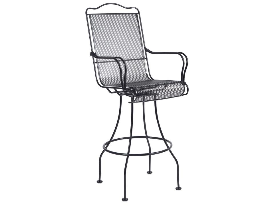 Tucson Mesh Wrought Iron Swivel Outdoor Patio Bar Stool with Cushion