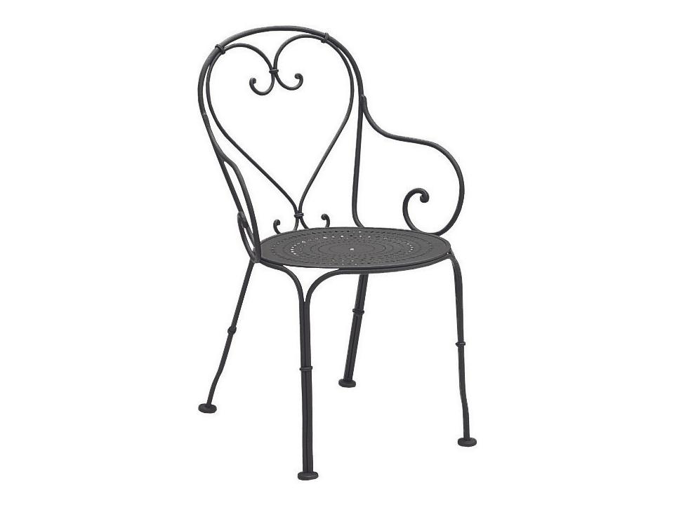 Parisienne Wrought Iron Outdoor Patio Dining Arm Chair with Cushion