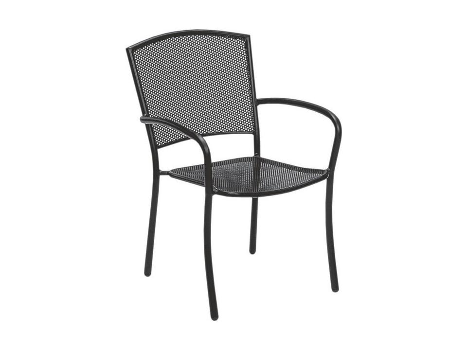 Albion Wrought Iron Stackable Dining Arm Chair in Textured Black