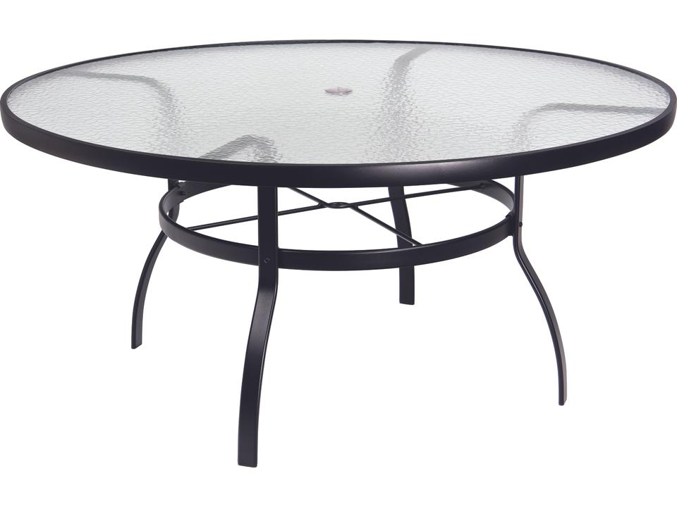 Deluxe 60-Inch Round Obscure Glass Top Outdoor Dining Table with Umbrella Hole