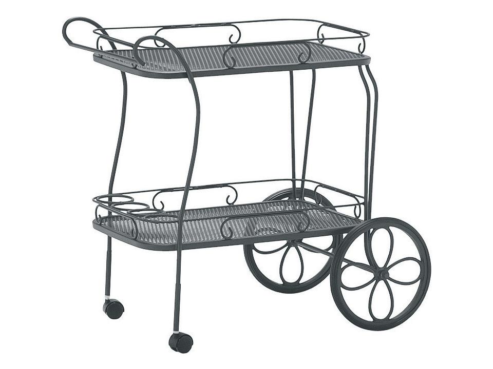 Wrought Iron Mesh Top Outdoor Tea Serving Cart with Removable Tray