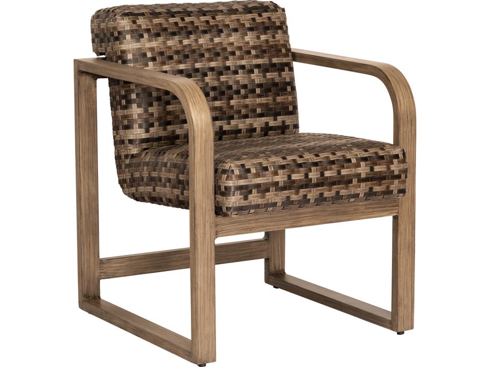 Reunion Wicker Dining Arm Chair with Reticulated Foam Cushion in Calico