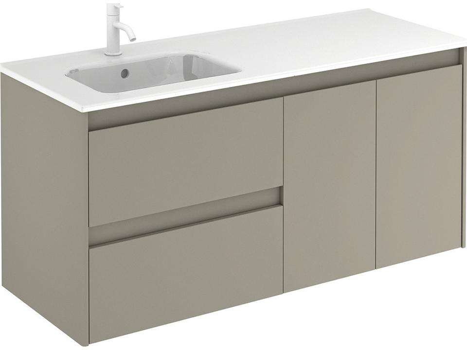 Ambra 47-Inch Wall Mounted Bathroom Vanity Unit in Matte Sand with Solid Surface Sink
