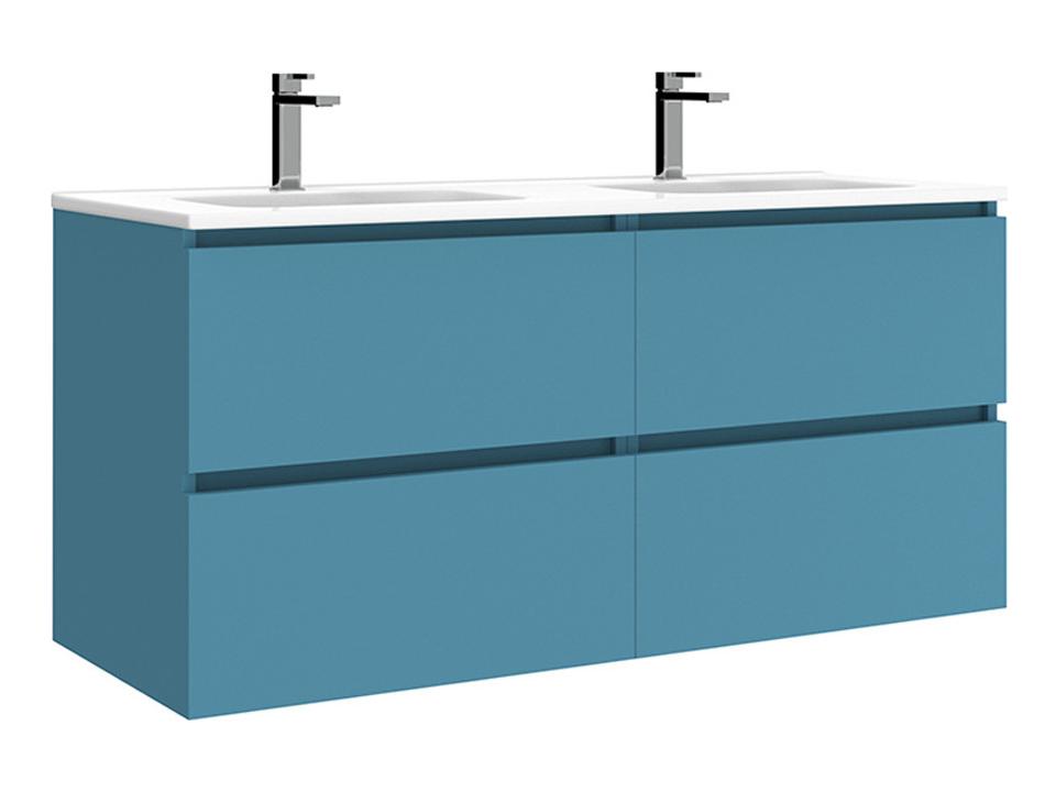 Flora 48-Inch Double Sink Wall Mounted Bathroom Vanity in Island Matte with Ceramic Top