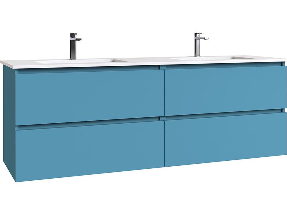 Flora C160D 63-Inch Double Wall Mounted Bathroom Vanity in Island Matte with Solid Surface Top