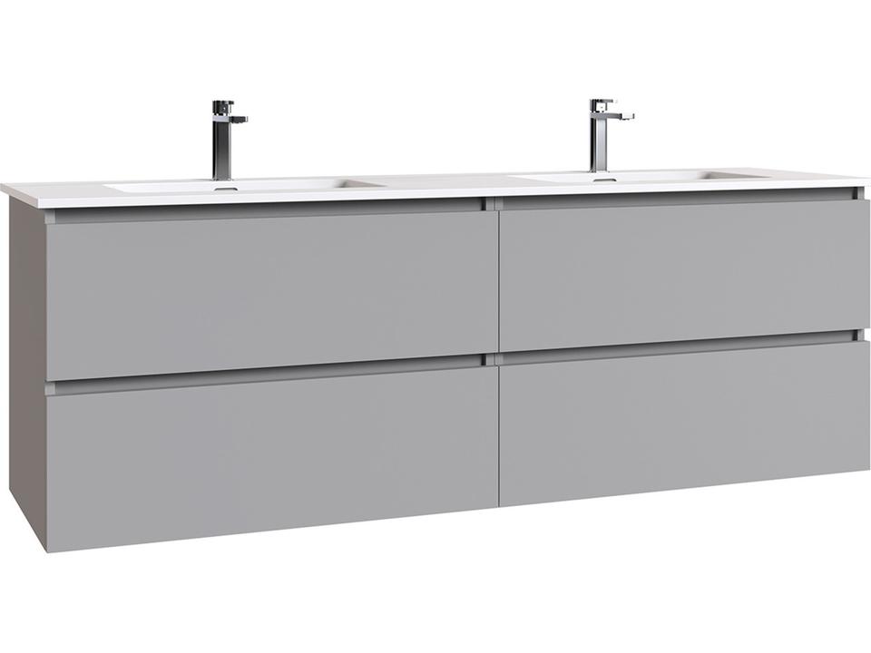 Flora 63 Inch Wall Mounted Double Bathroom Vanity in Mist Matte with Solid Surface Top