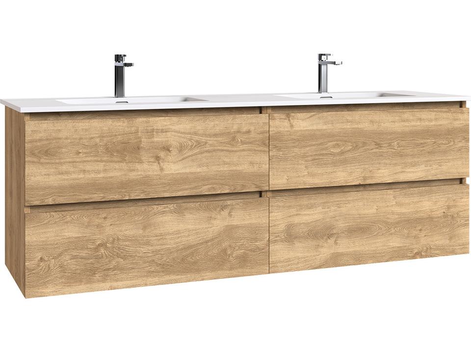 Flora 63-Inch Double Wall Mounted Bathroom Vanity in Natural Oak with Matte White Solid Surface
