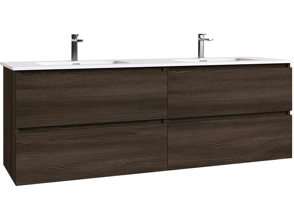 Flora C160D 63-Inch Double Wall Mounted Vanity in Wenge with Solid Surface Sink
