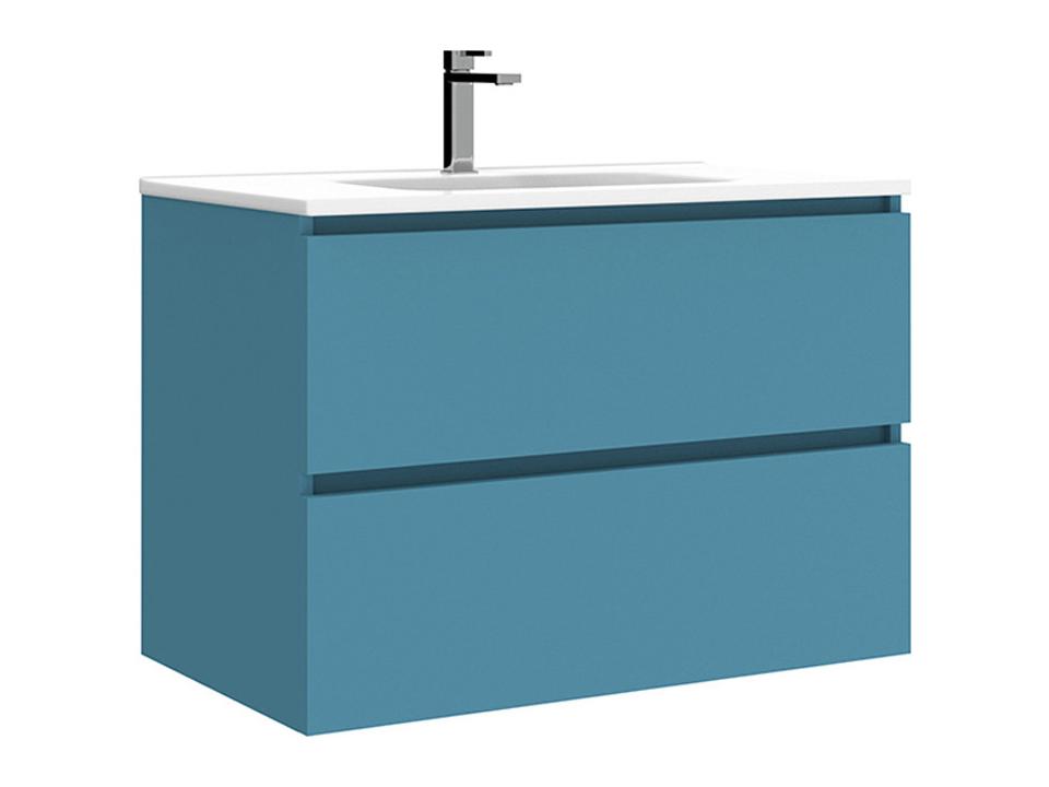 Flora C80 Wall Mounted Bathroom Vanity with Integrated Ceramic Sink in Island Matte