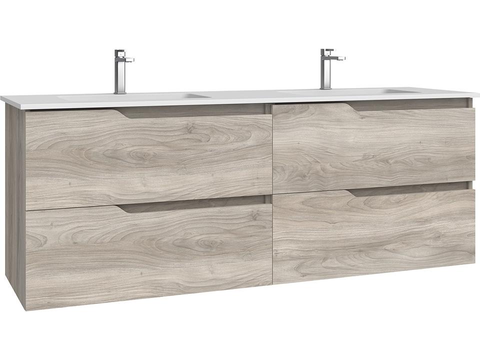 Menta 63 Inch Wall Mounted Double Bathroom Vanity in Grey Pine with Matte White Countertop