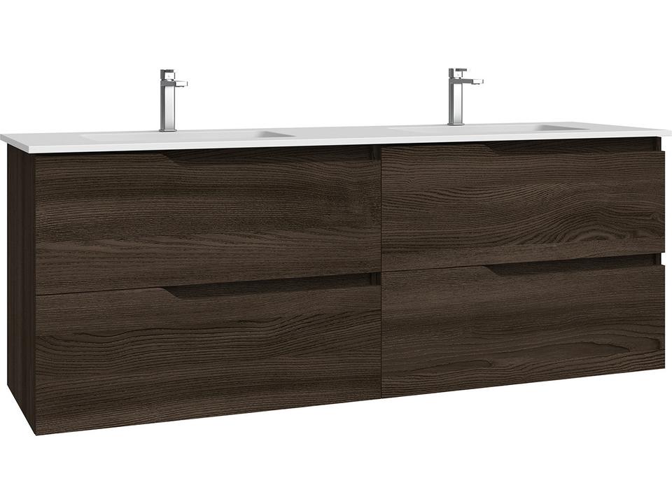 Menta 63 Inch Double Wall Mounted Bathroom Vanity in Wenge with Solid Surface Sinks