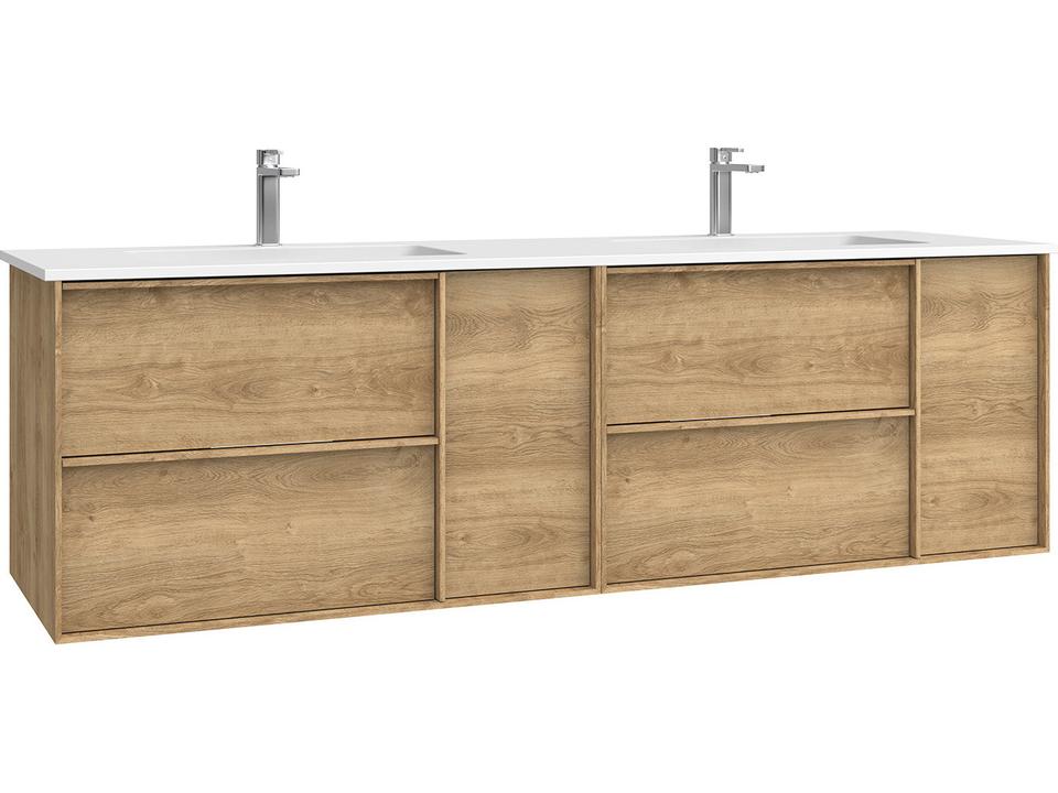 Palma C160D Double Wall Mounted Bathroom Vanity in Natural Oak with Integrated Solid Surface Sink
