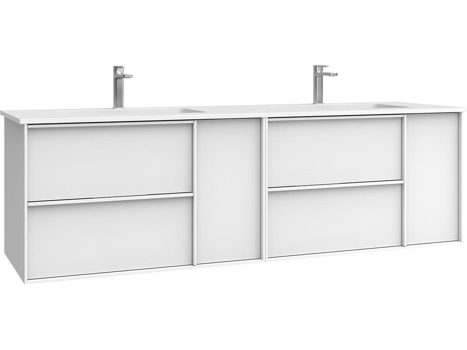 Palma Wall Mounted Double Bathroom Vanity in Matte White with Integrated Solid Surface Sink