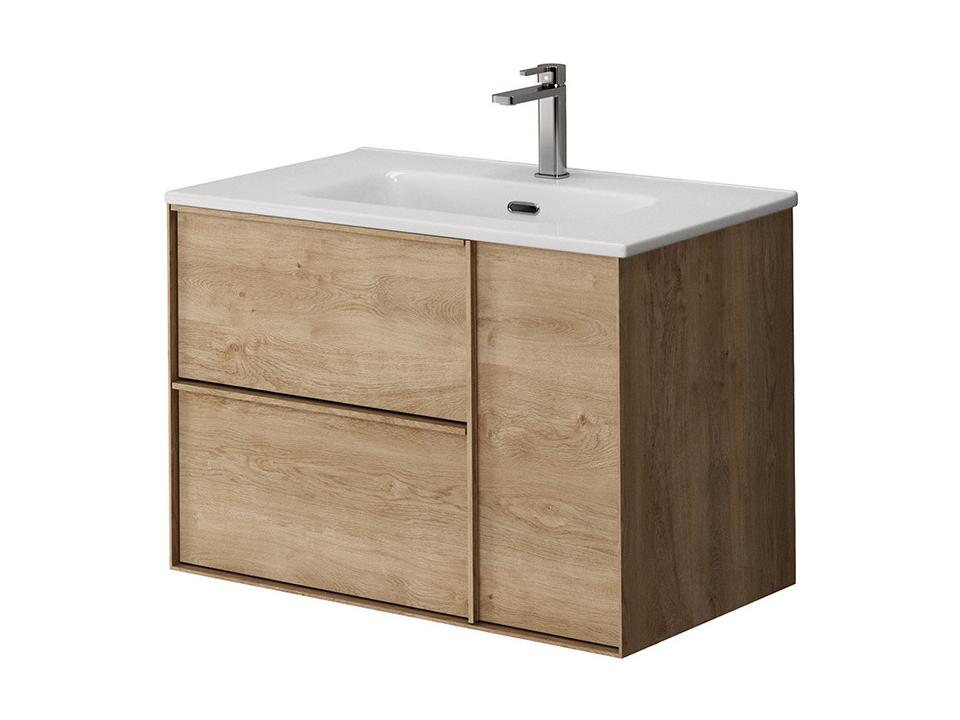 Palma C70 Wall Mounted Single Basin Vanity in Natural Oak with Integrated Ceramic Sink