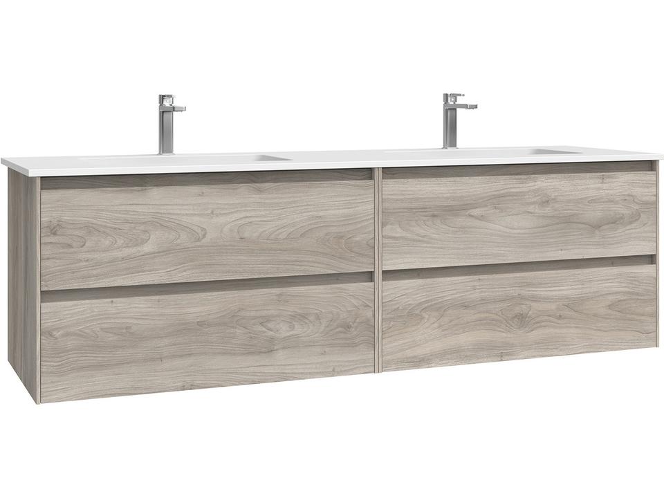 Perla 63 Inch Double Wall Mounted Bathroom Vanity in Grey Pine with Solid Surface Top