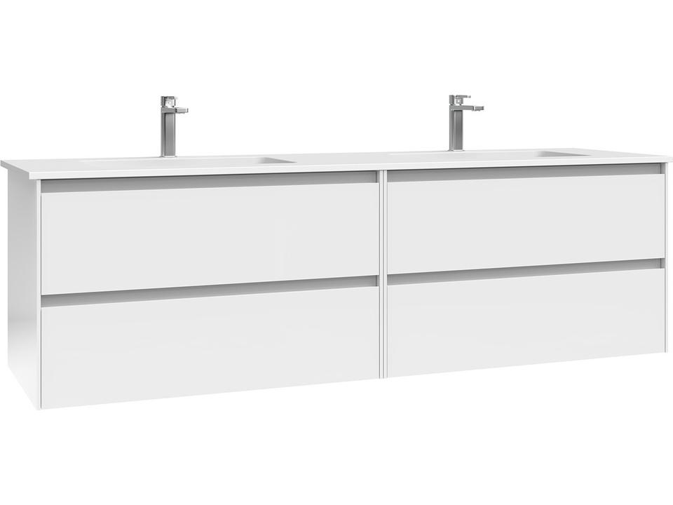 Perla 63-Inch Double Wall Mounted Bathroom Vanity in Gloss White Solid Surface