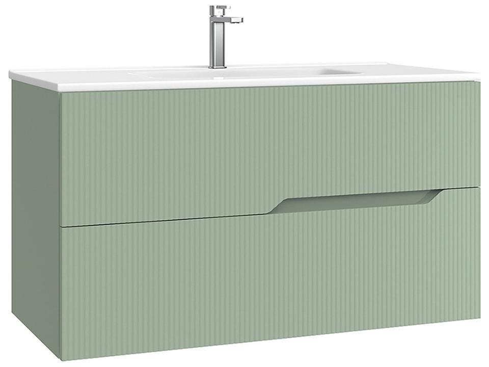 Tulipa 40-Inch Wall Mounted Bathroom Vanity with Integrated Ceramic Sink in Matte Leaf