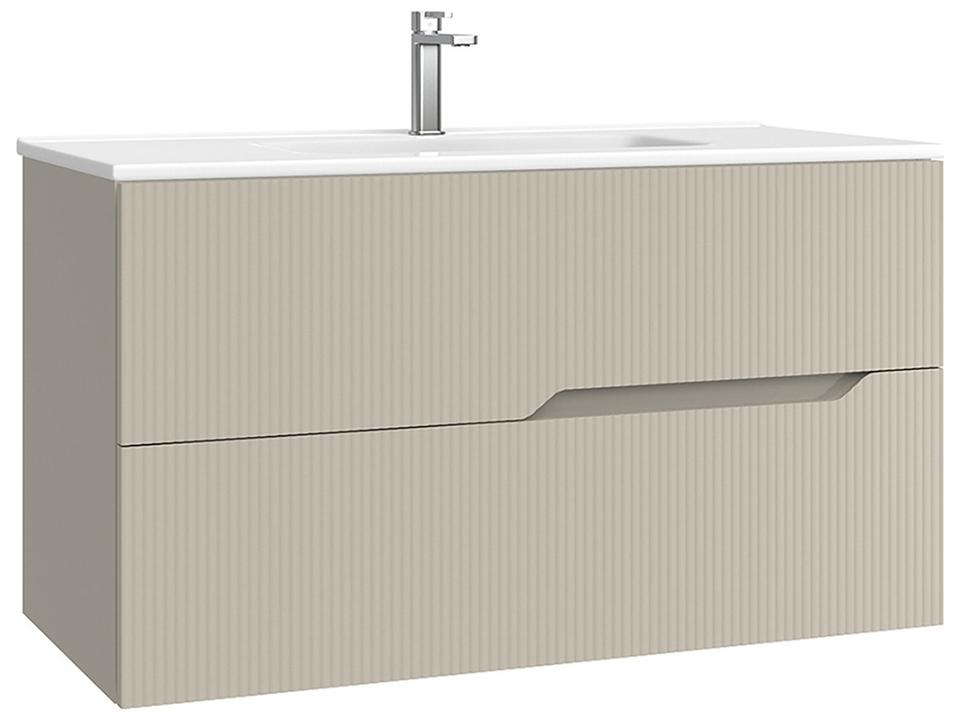 Tulipa 40 Inch Wall Mounted Bathroom Vanity in Matte Mink with Integrated Gloss White Ceramic Sink