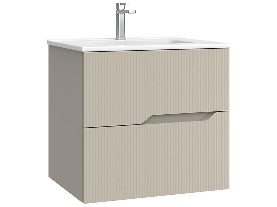 Tulipa Wall Mounted Bathroom Vanity in Matte Mink with Integrated Ceramic Sink