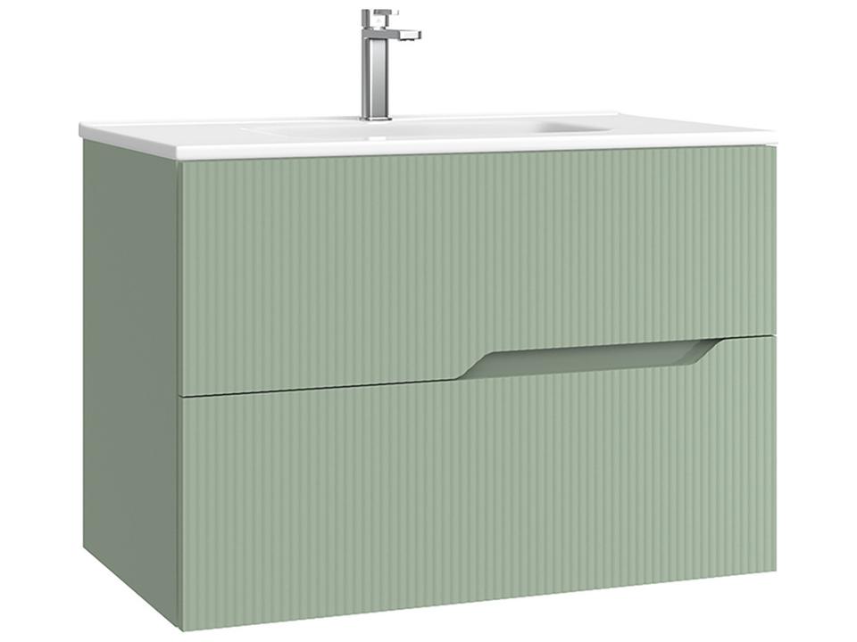 Tulipa 32-Inch Wall Mounted Bathroom Vanity in Matte Leaf with Reeded Front