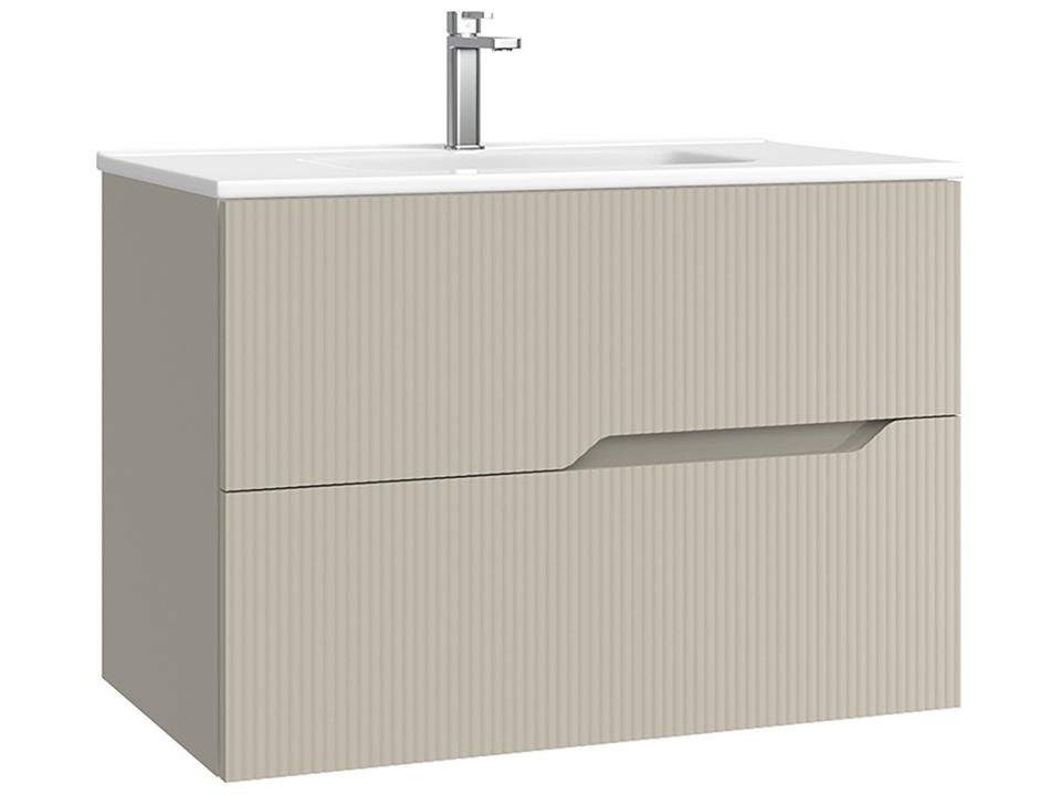 Tulipa 32 Inch Wall Mounted Bathroom Vanity in Matte Mink with Integrated Gloss White Ceramic Sink