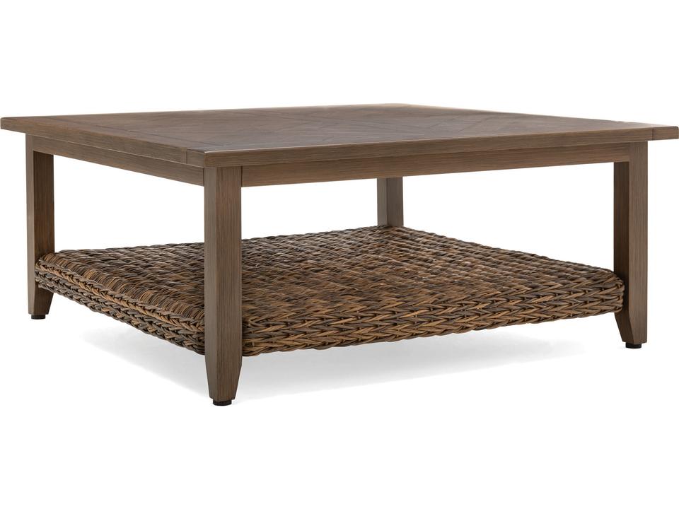 Quick Ship Cayman Wicker Heritage Brown Aluminum Square Outdoor Chat Table