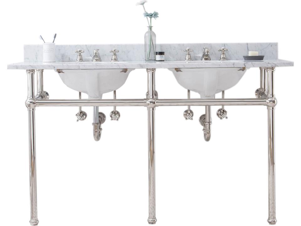 Embassy 60 Inch Double Wash Stand with Marble Top Polished Nickel