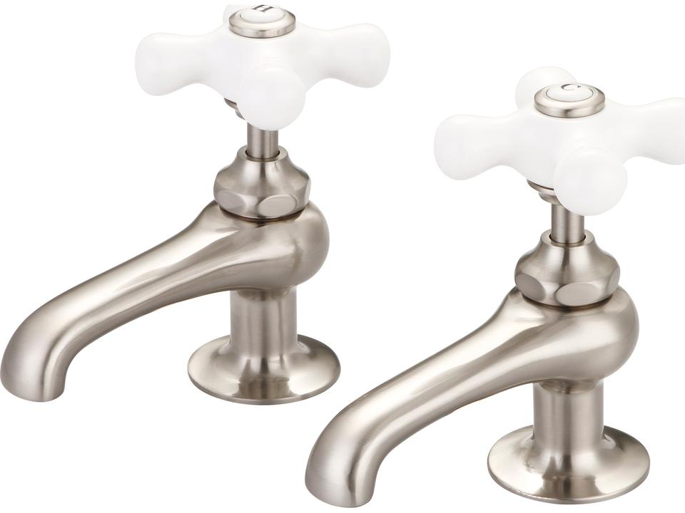 Vintage Classic 2-Handle Basin Cocks Lavatory Faucet Brushed Nickel