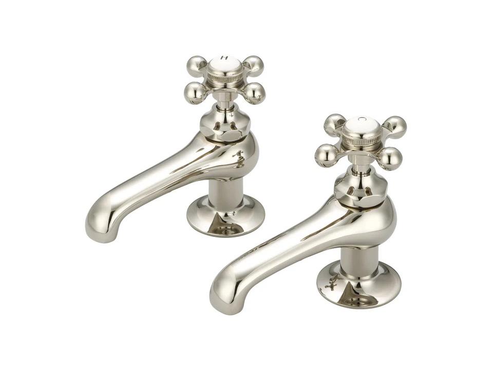 Vintage Classic Metal Cross Handle Lavatory Faucet in Polished Nickel PVD
