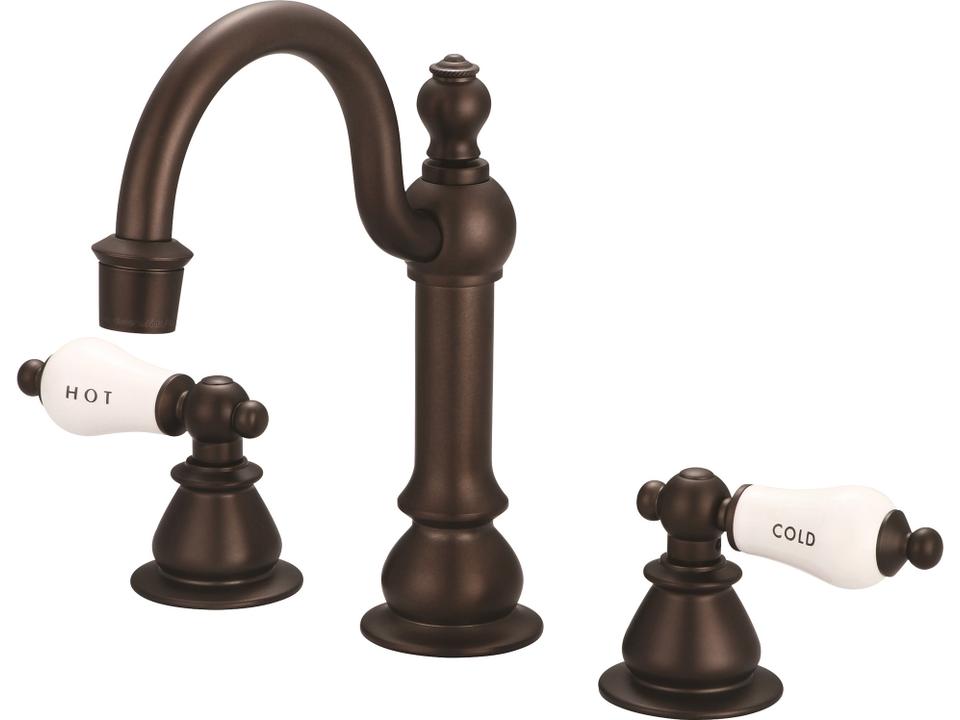 Bea Widespread Lavatory Faucet with Porcelain Lever Handles in Oil-Rubbed Bronze
