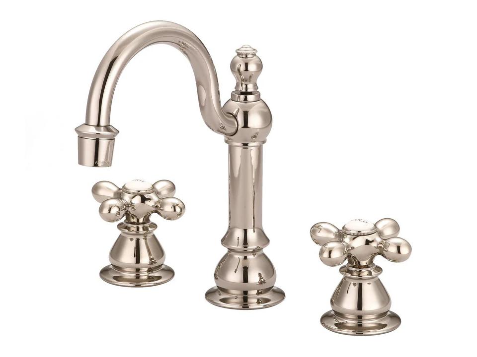 Bea 20th Century Classic Hook Spout Widespread Deck Mount Lavatory Faucets