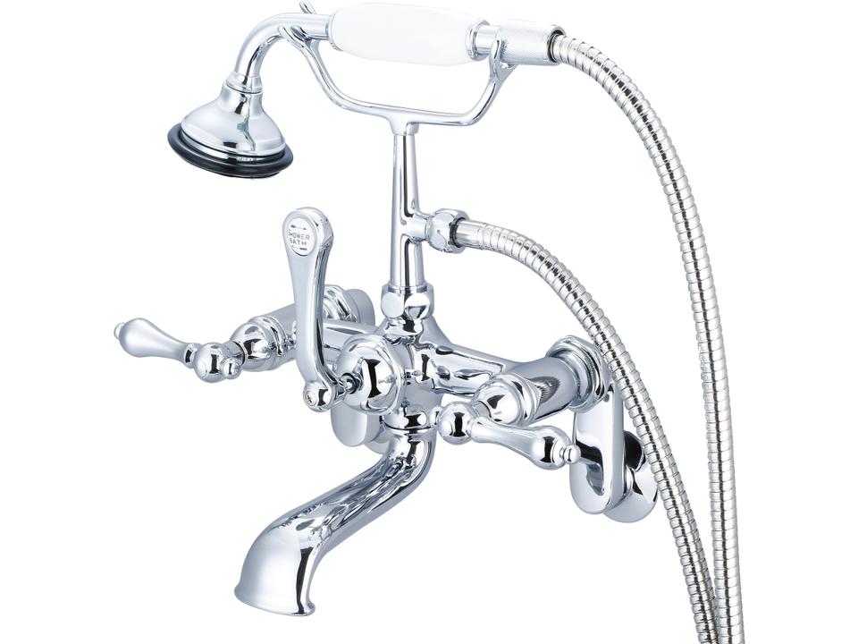 Vintage Classic 3-Handle Wall Mount Bathtub Faucet with Hand Shower Polished Chrome