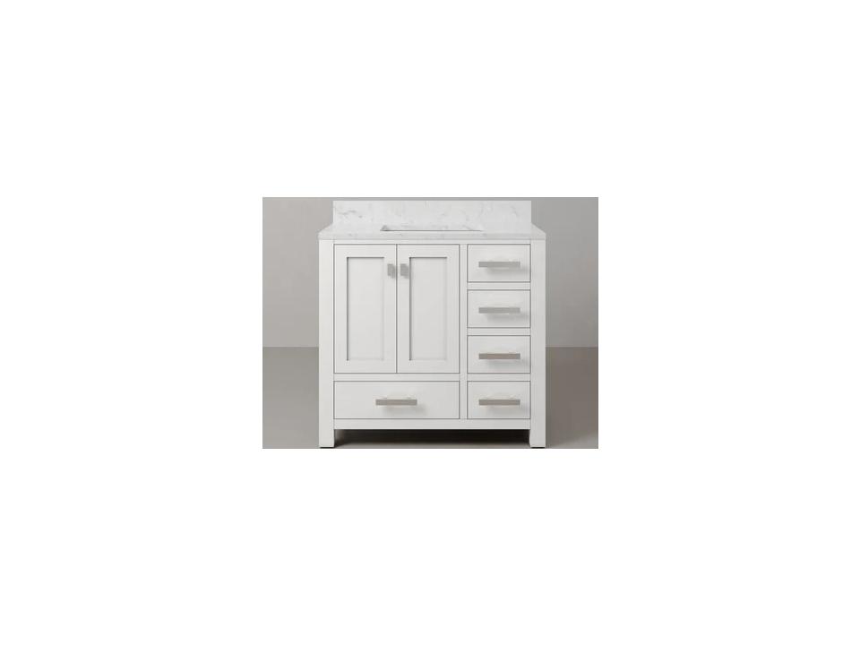 Madison 36 Inch Single Sink Bathroom Vanity Pure White with Carrara Marble Top