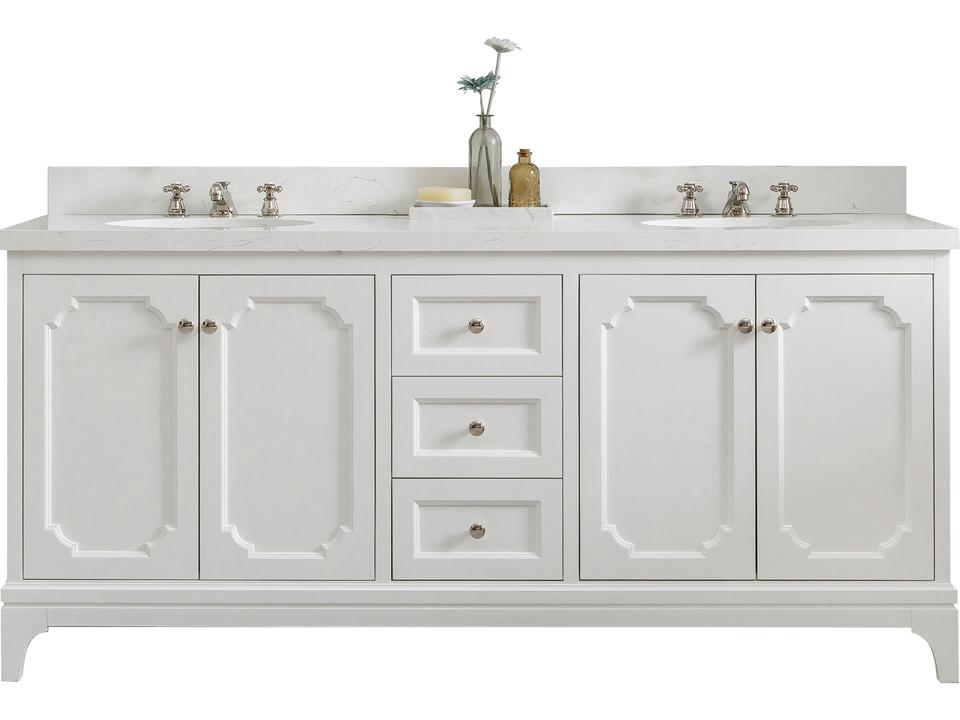 Queen 72-Inch Double Sink Quartz Countertop Vanity in Pure White