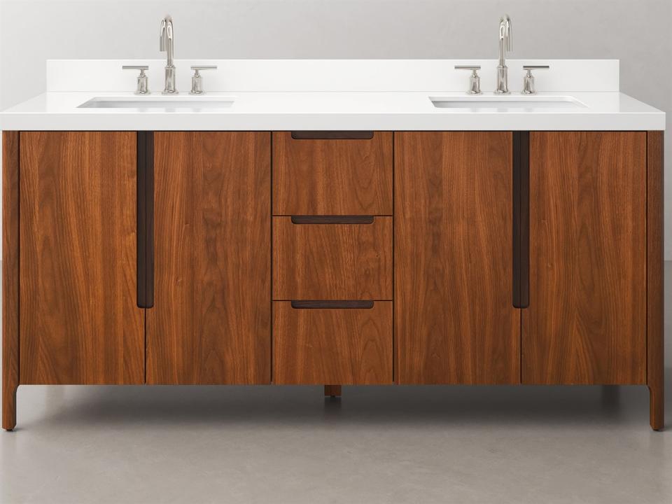 Sequoia 72-Inch Double Sink Mango Wood Bathroom Vanity with Whitebrook Quartz Top
