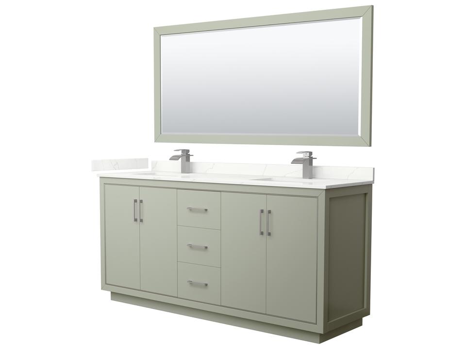 Icon 72-Inch Double Bathroom Vanity in Light Green with White Quartz Countertop