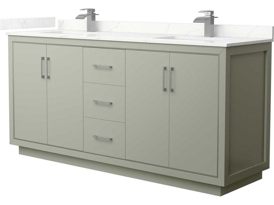 Icon 72-Inch Double Bathroom Vanity in Plywood and Veneer with Porcelain Sinks