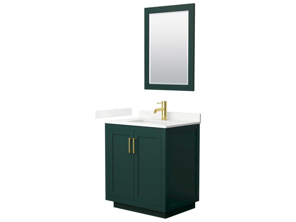 Miranda 30 Inch Bathroom Vanity With White Quartz Top and 24 Inch Mirror