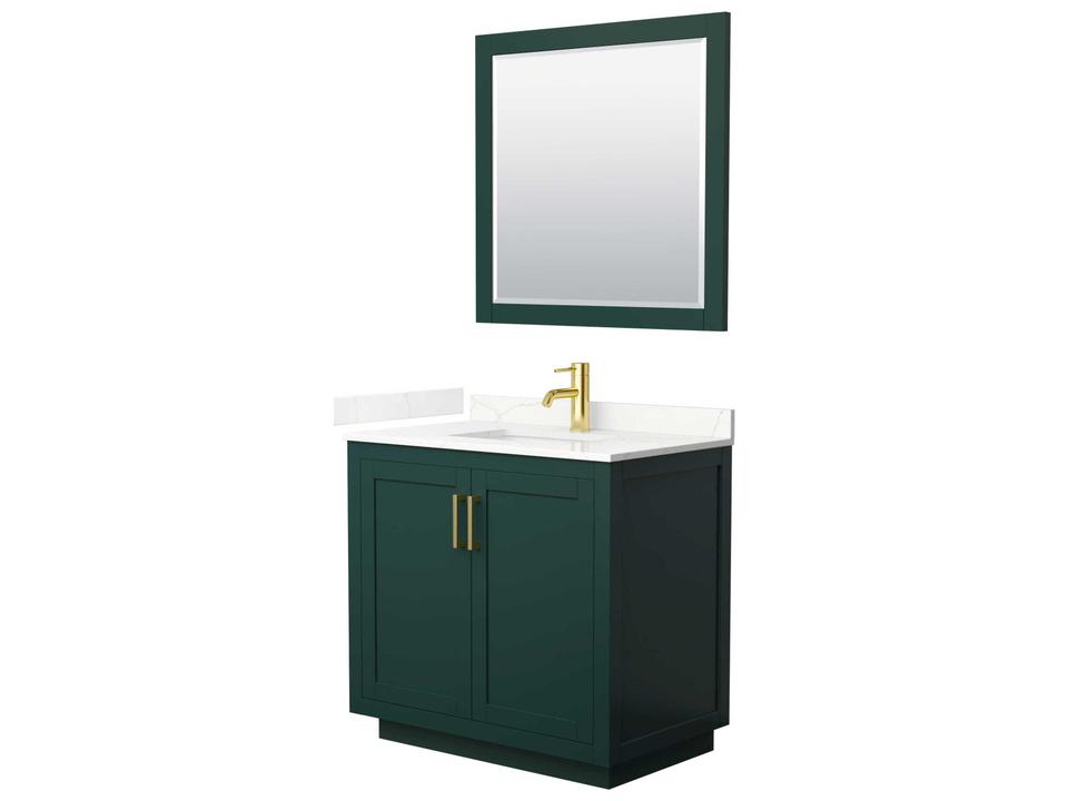 Miranda 36 Inch Free Standing Bathroom Vanity with Mirror in Quartz and Veneer